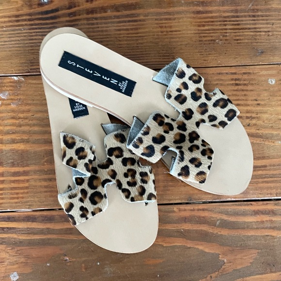 NWOT Steve Madden Greece Cheetah Print Leather Slides Sandals - Picture 6 of 9